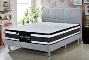 Grey bed frame with Unique pocket mattress